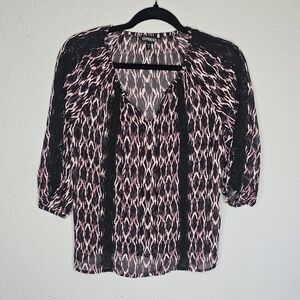 Express Sheer Abstract Multicolor Print Black Lace Accents‎ Size XS